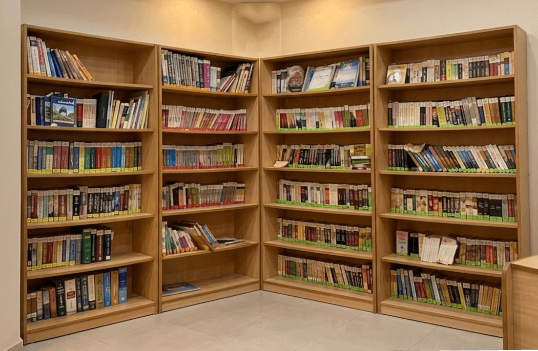 Library books dark background
